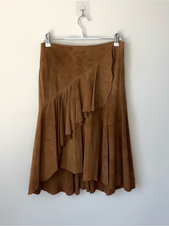 Ralph Lauren Black Label Dresses & Skirts - Ralph Lauren Black Label 100% Goat Suede Leather Ruffle Skirt Size 4 Italy